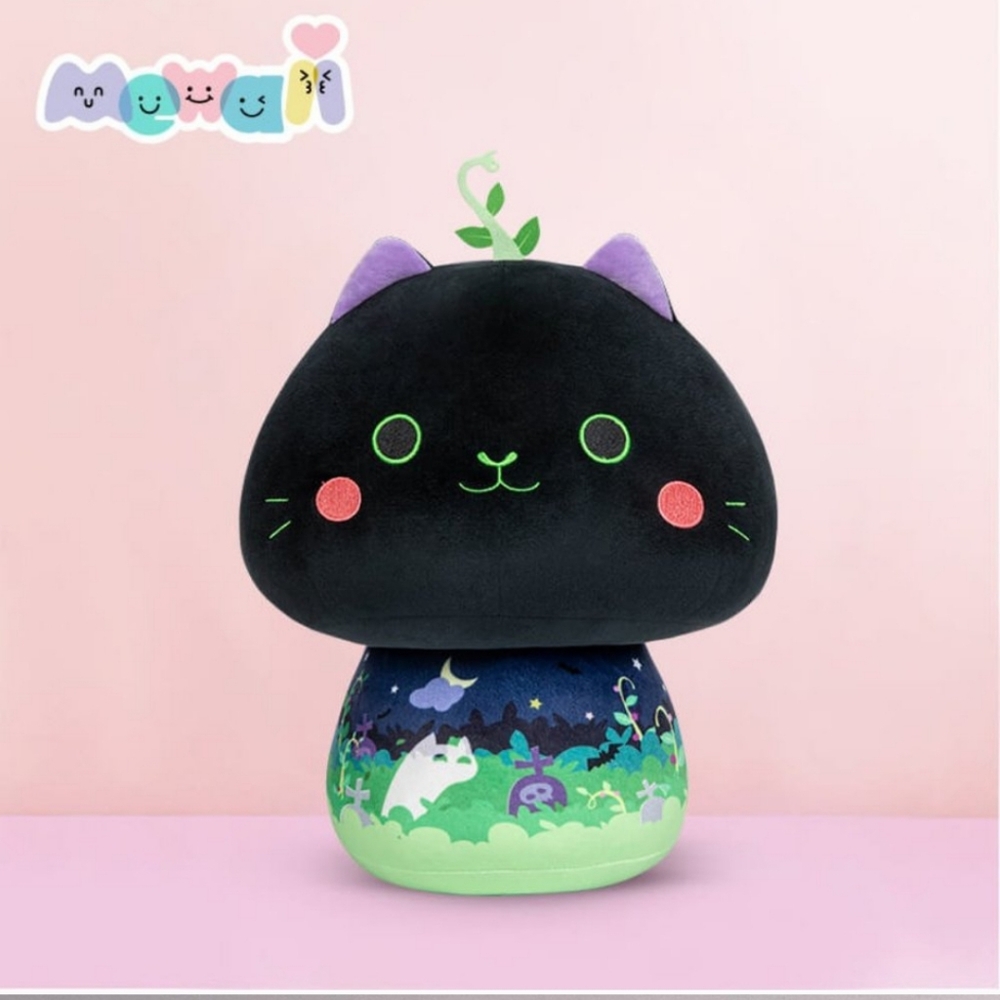 Mewaii® 14” Mushroom Plush Pillow - Cute Black Cat